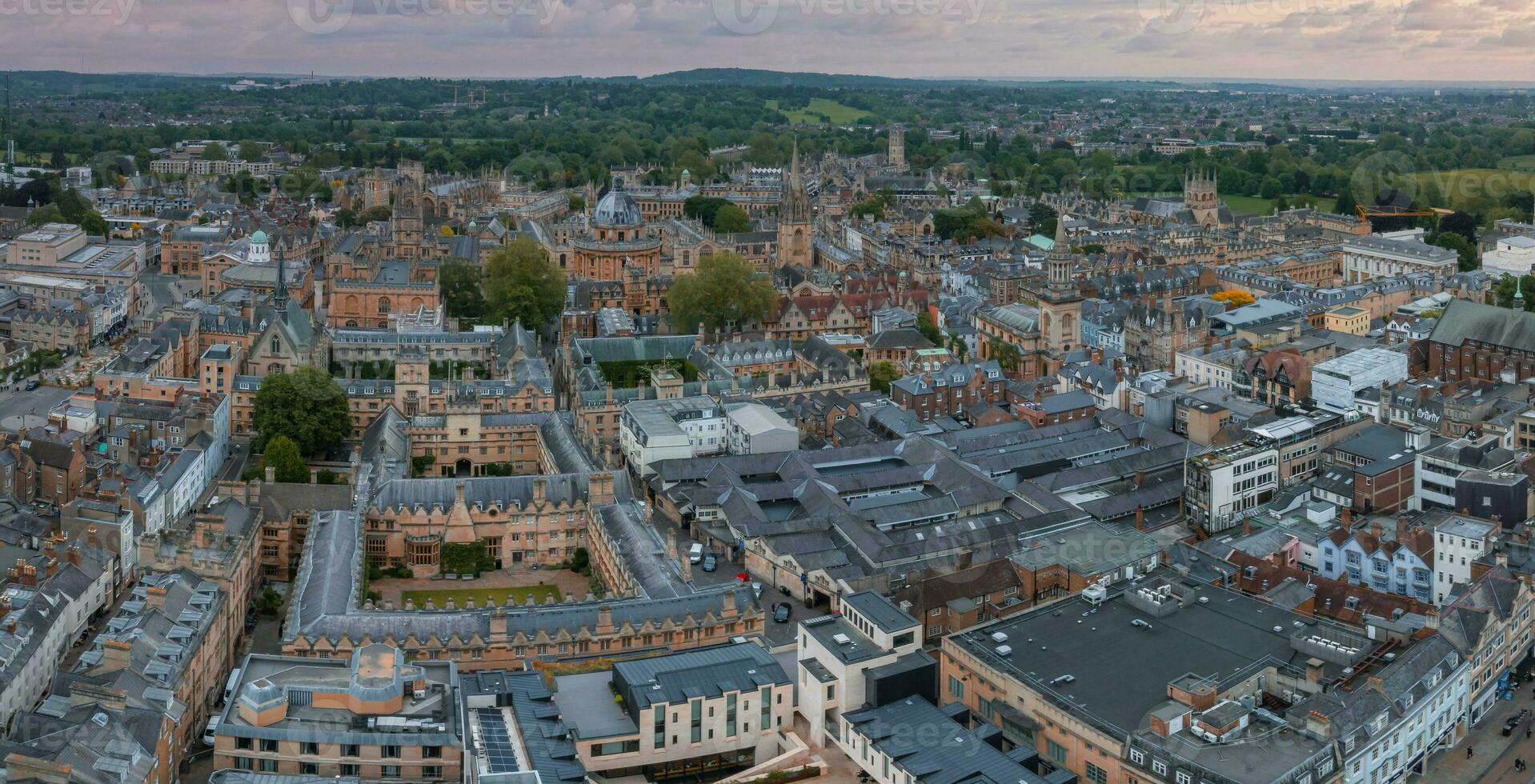 Aerial view over the city of Oxford with Oxford University. photo