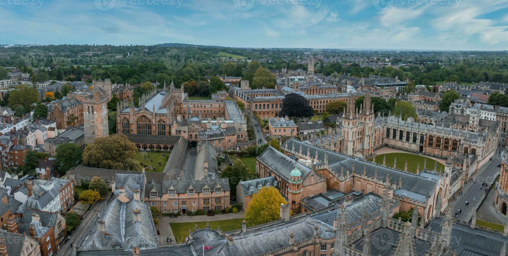 Aerial view over the city of Oxford with Oxford University. photo
