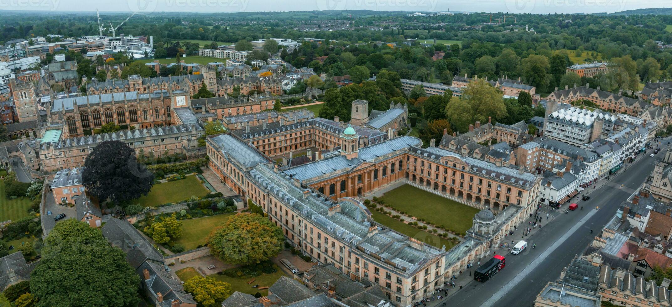 Aerial view over the city of Oxford with Oxford University. photo