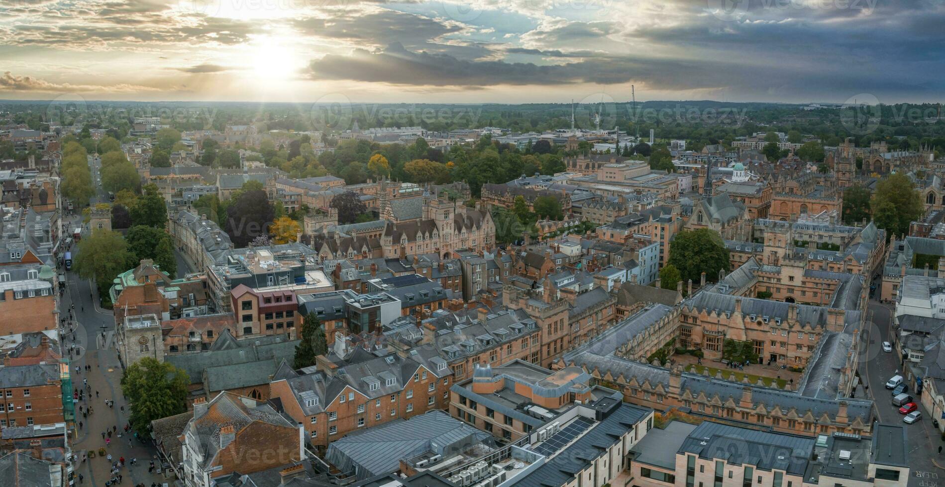 Aerial view over the city of Oxford with Oxford University. photo