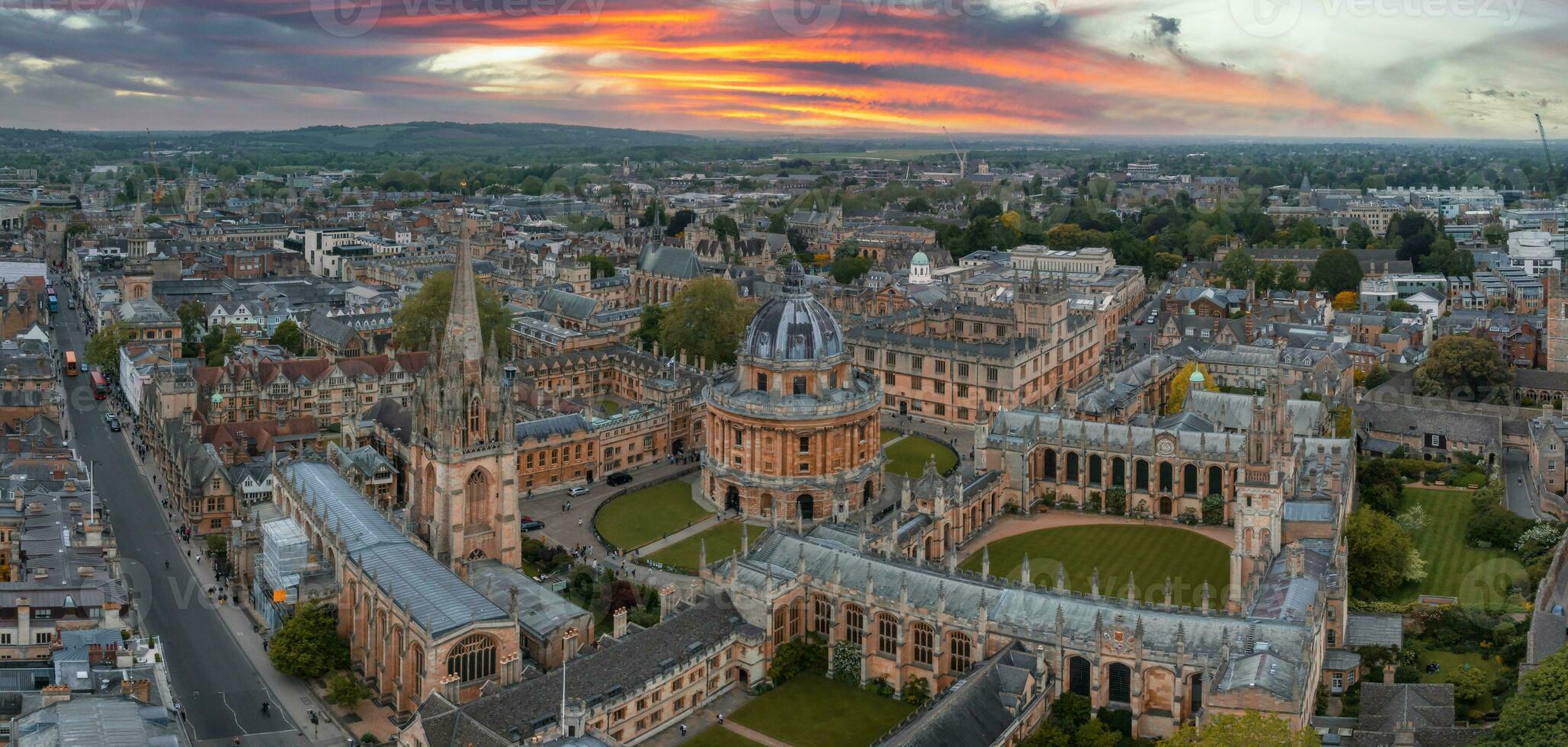 Aerial view over the city of Oxford with Oxford University. photo
