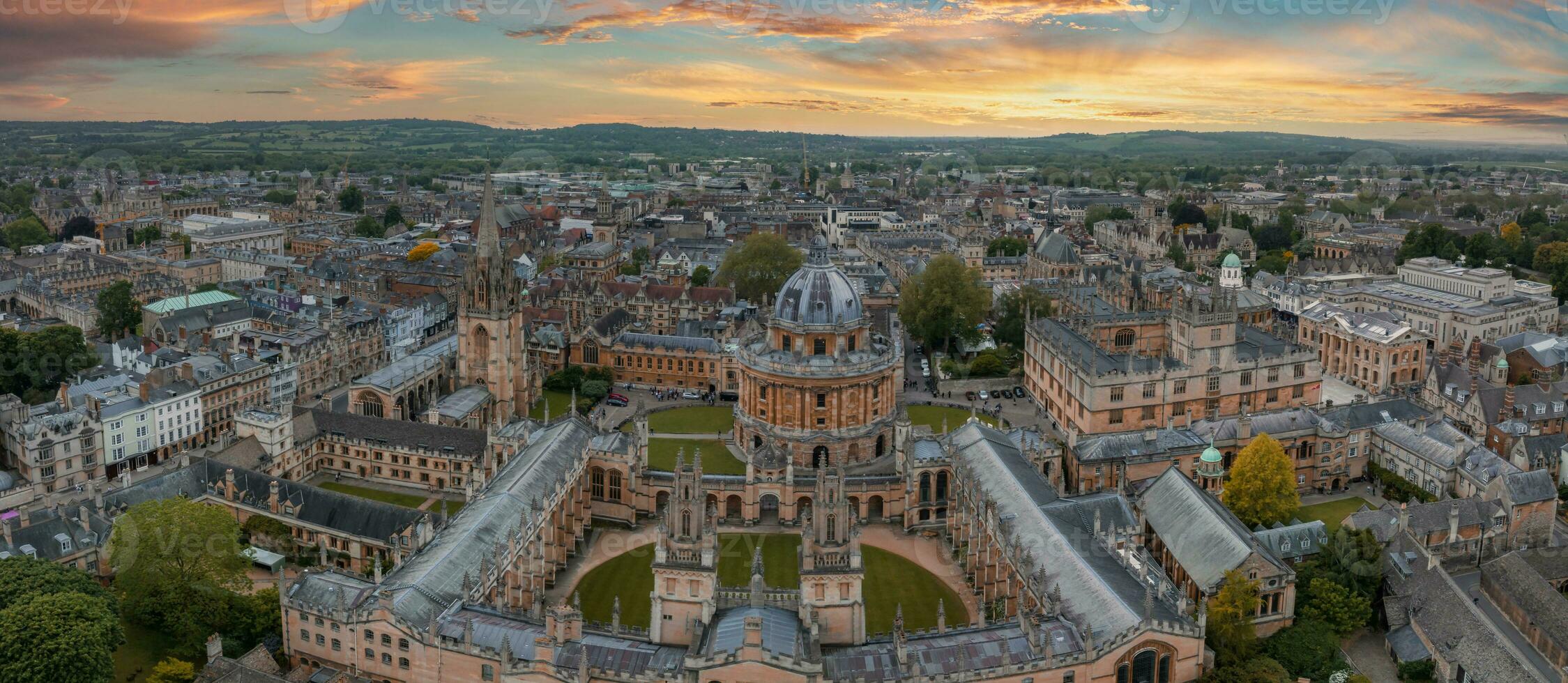 Aerial view over the city of Oxford with Oxford University. photo