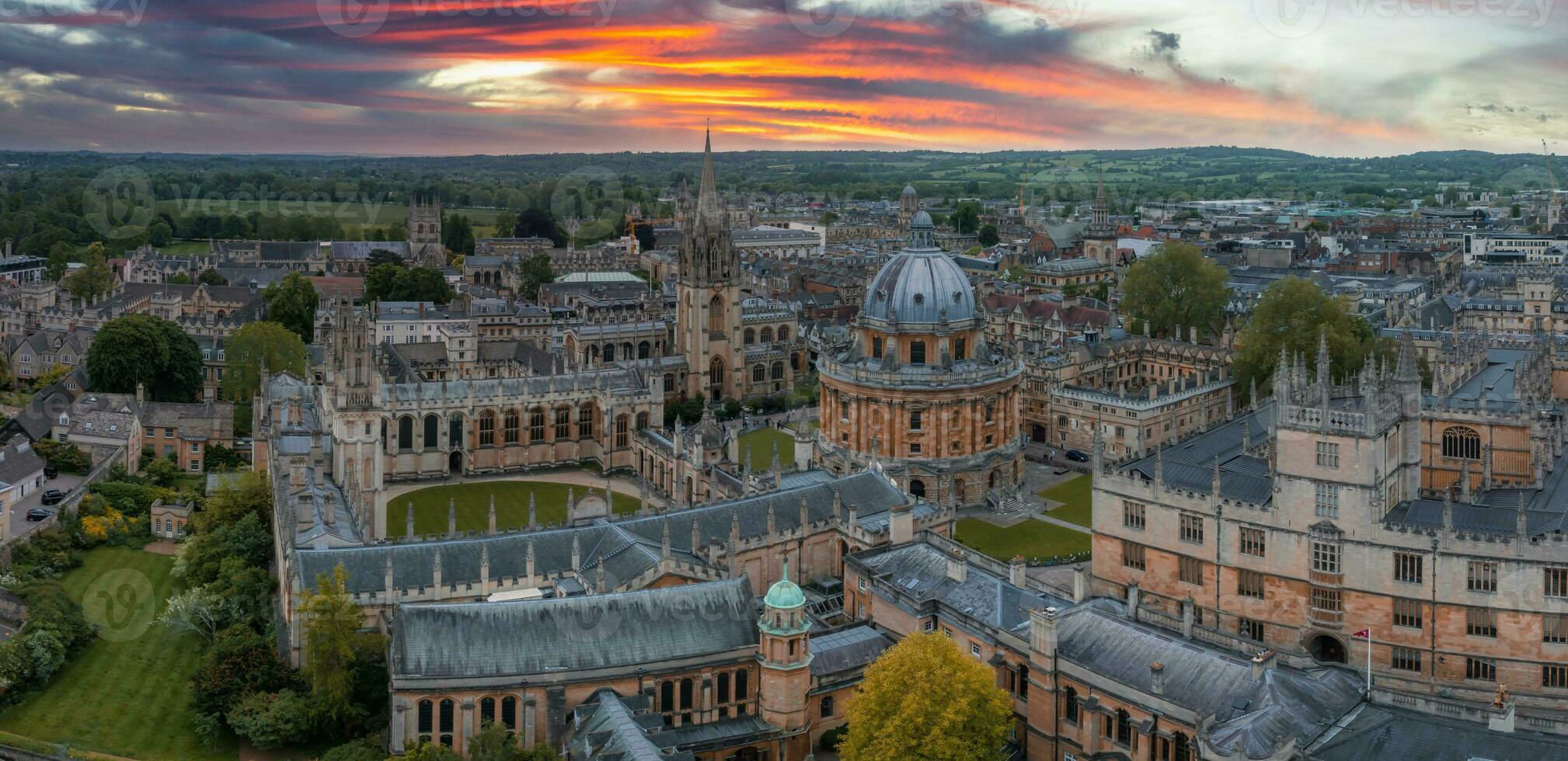 Aerial view over the city of Oxford with Oxford University. photo