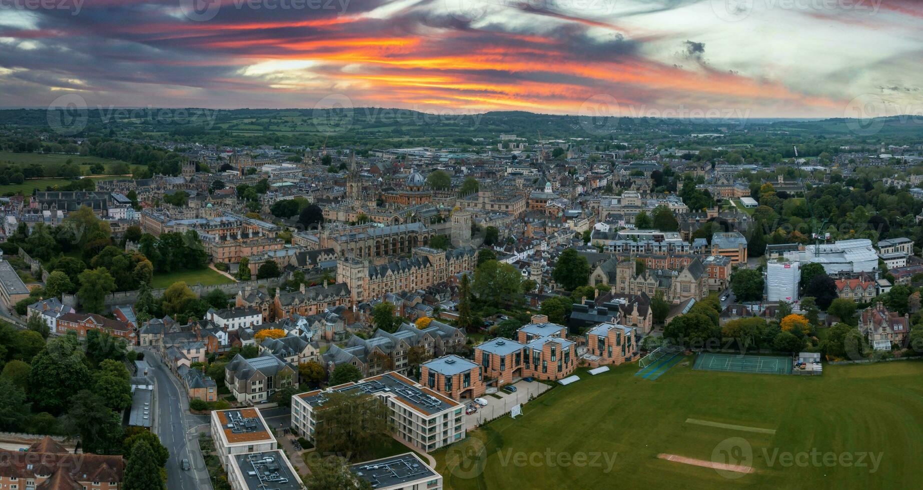 Aerial view over the city of Oxford with Oxford University. photo