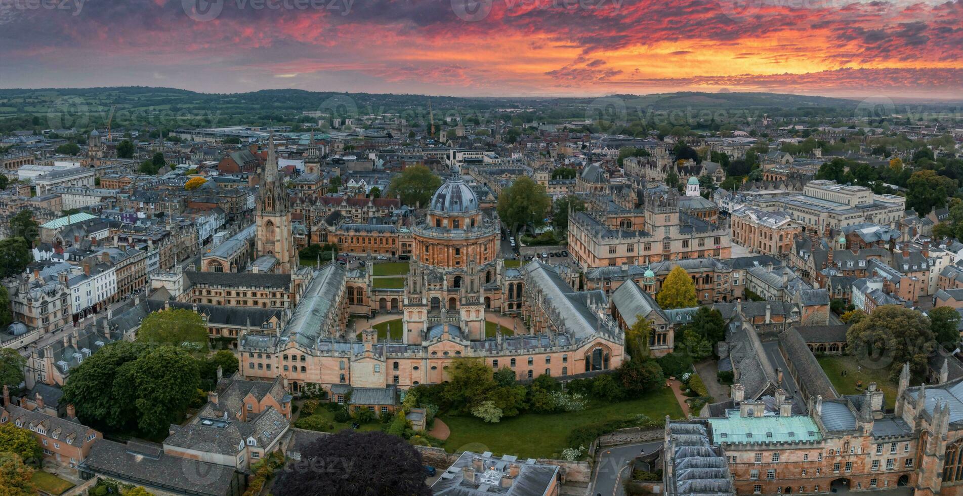 Aerial view over the city of Oxford with Oxford University. photo