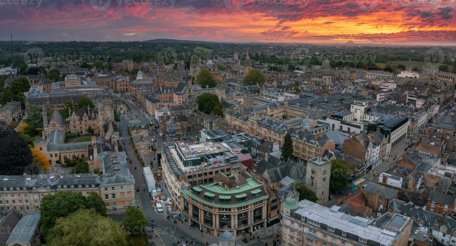 Aerial view over the city of Oxford with Oxford University. photo