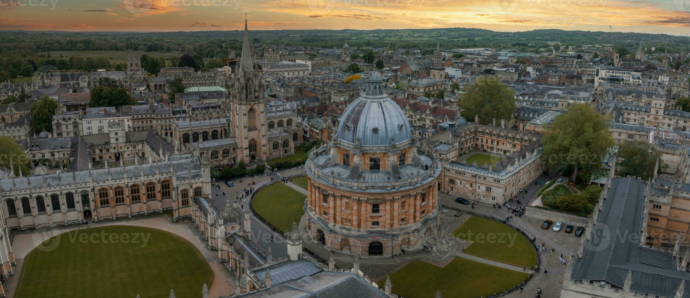 Aerial view over the city of Oxford with Oxford University. photo