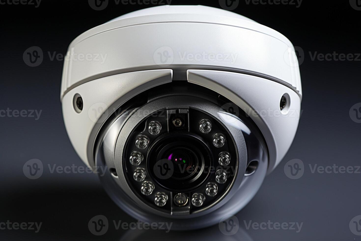 Protective watch, Professional white security cameras feature hologram glow, wide banner AI Generated photo