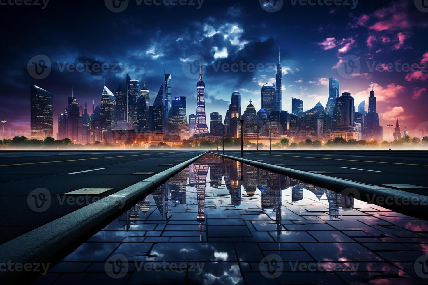Urban nightscape immortalized through the lens of a digital camera photo