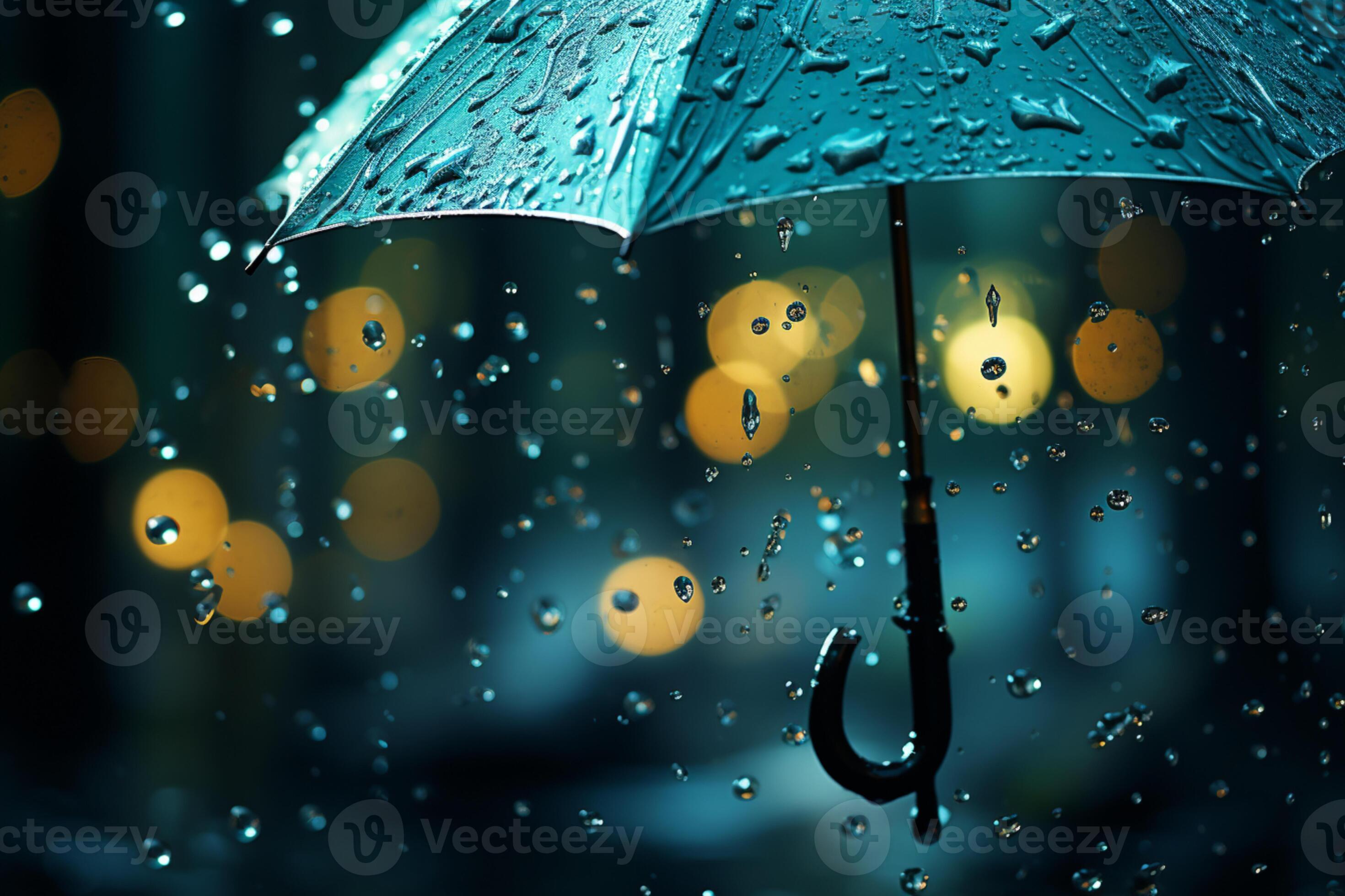 Rainy weather concept captured with an umbrella and water drop splashes
