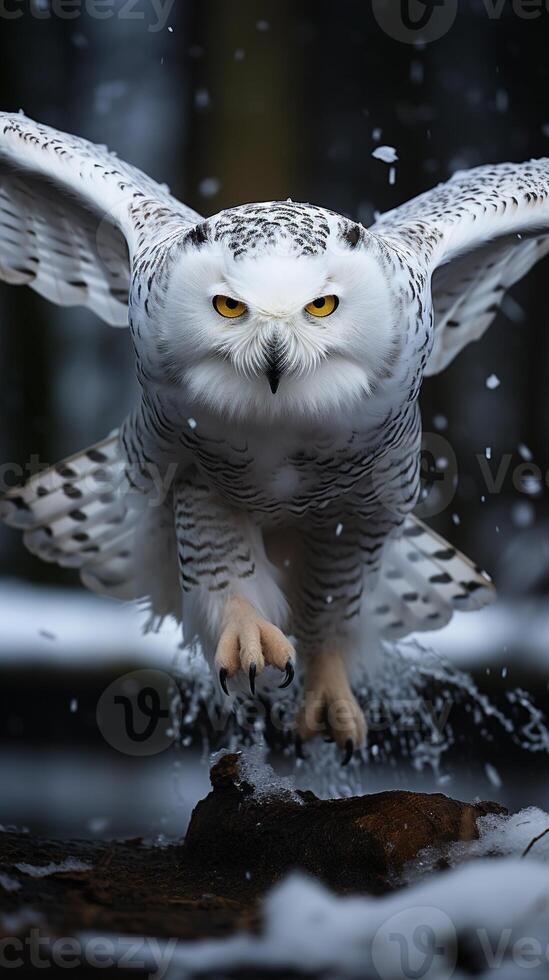 Snowy owl Bubo scandiacus in winter photo