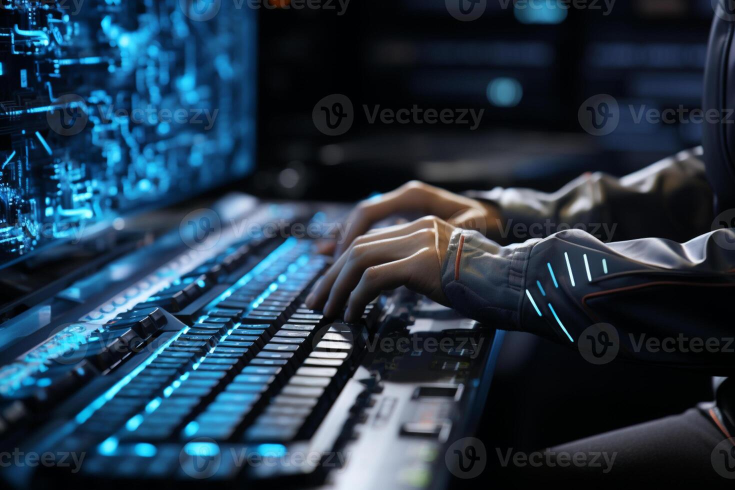 Innovative automation, Robot's keyboard typing highlights AI research and development photo