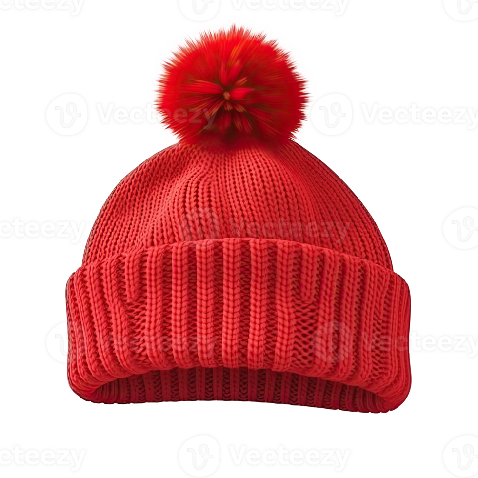 Red knitted hat isolated. Illustration AI Generative png