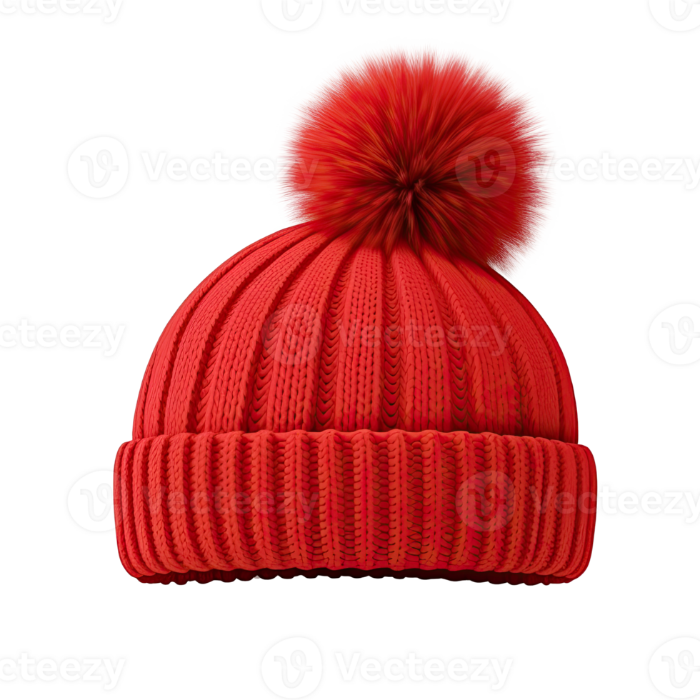 Red knitted hat isolated. Illustration AI Generative png