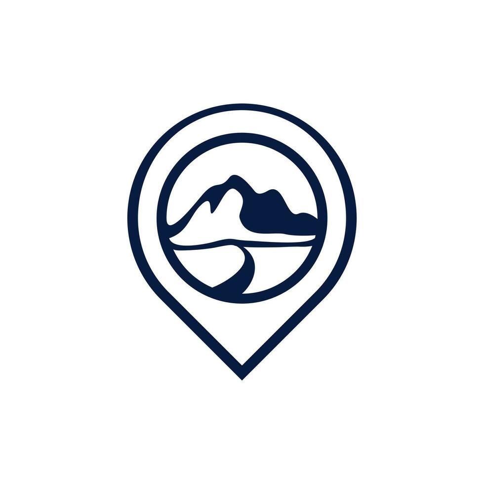 Modern Pin Location with Mountain geometric logo design template vector