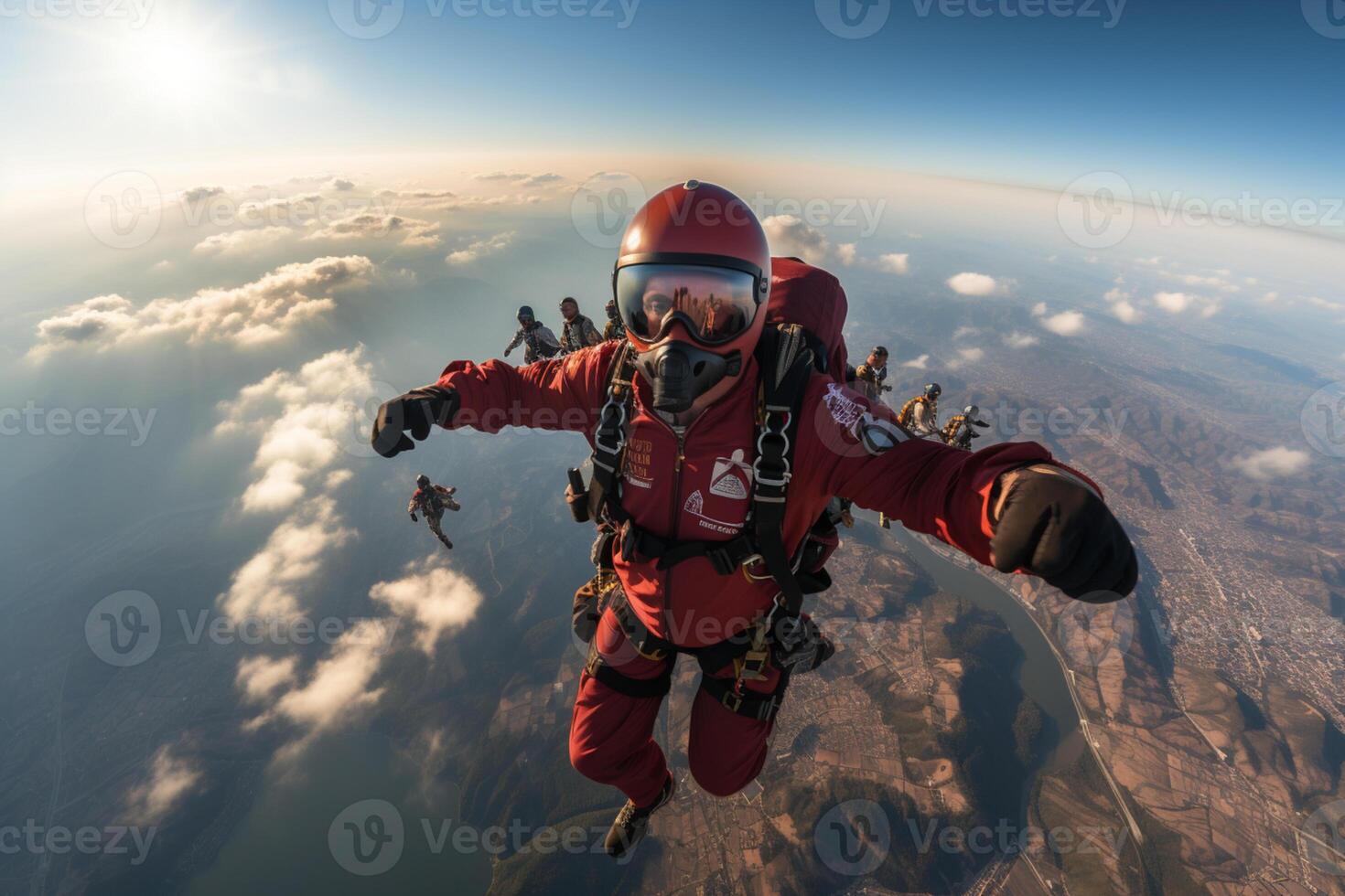 Skydiving team creates a stunning formation as they descend together photo