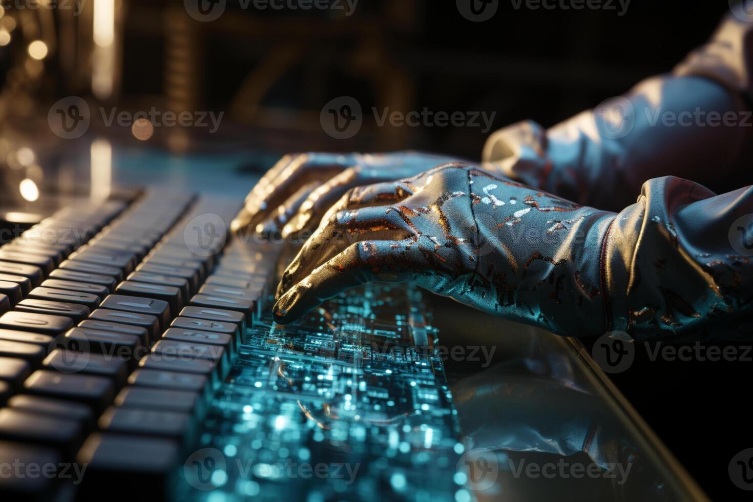 Innovative automation, Robot's keyboard typing highlights AI research and development photo