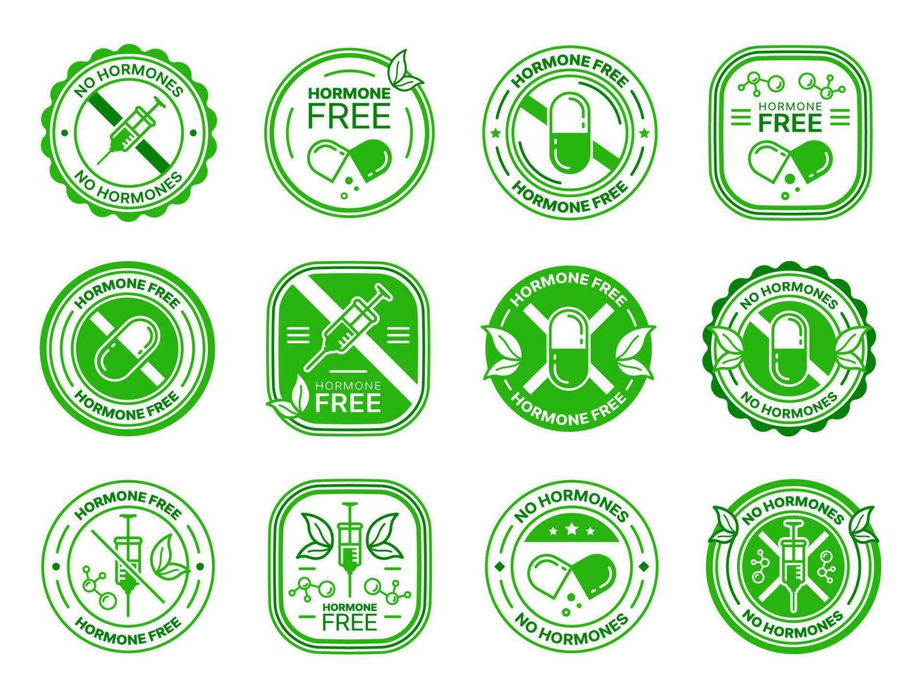 Hormone and steroids free product green icons vector