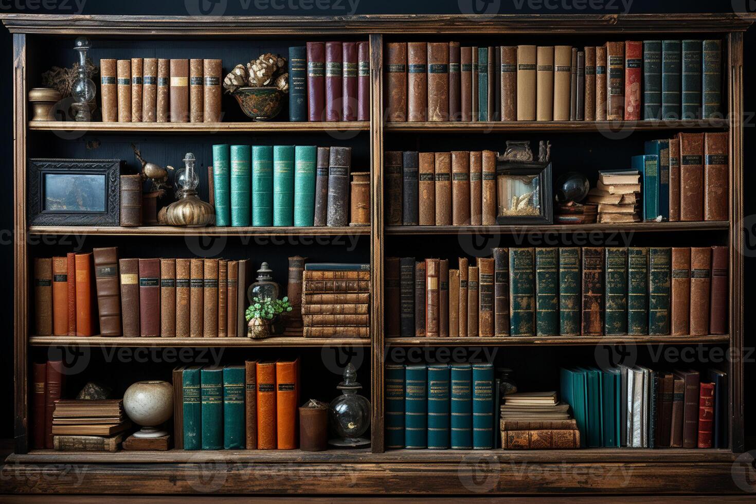 Conceptual background on history, nostalgia, and old age with an old bookshelf photo