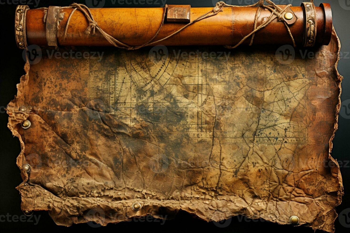 Time-worn vintage paper scroll, holding forgotten tales within its folds AI Generated photo