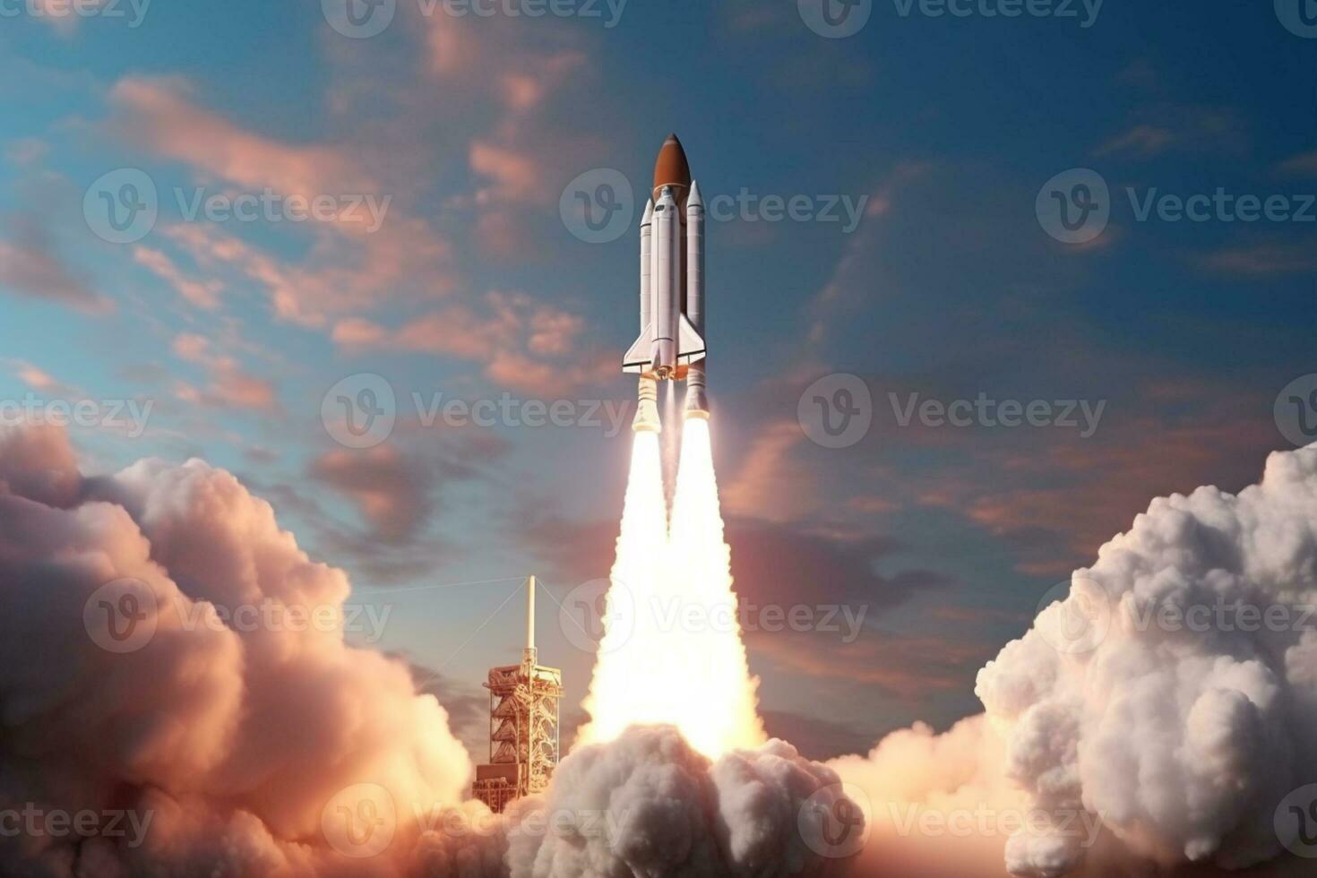 Thrilling liftoff, Rocket launch symbolizes startup business opportunity AI Generated photo
