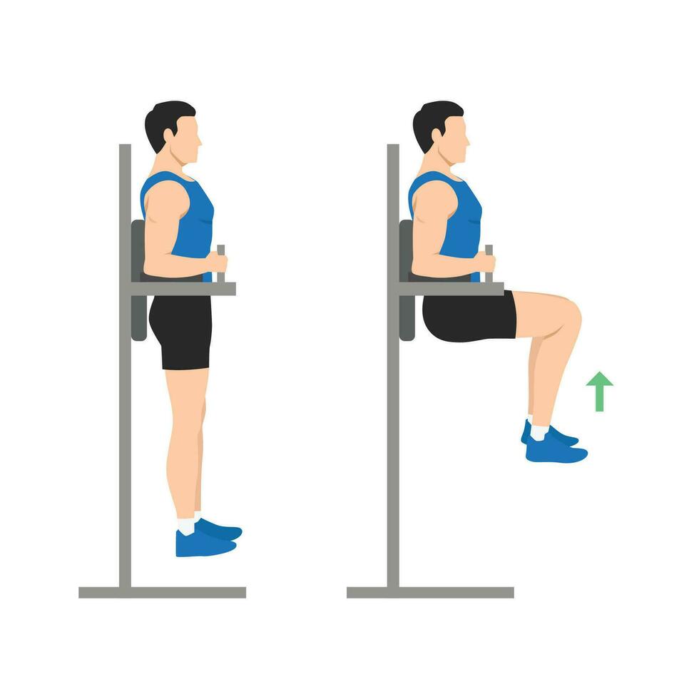 Man doing Hanging leg raise exercise. vector