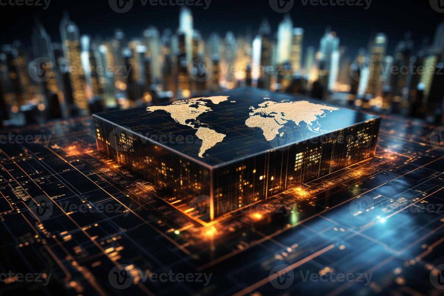 Stock market data on world map, signifying global economic analysis photo