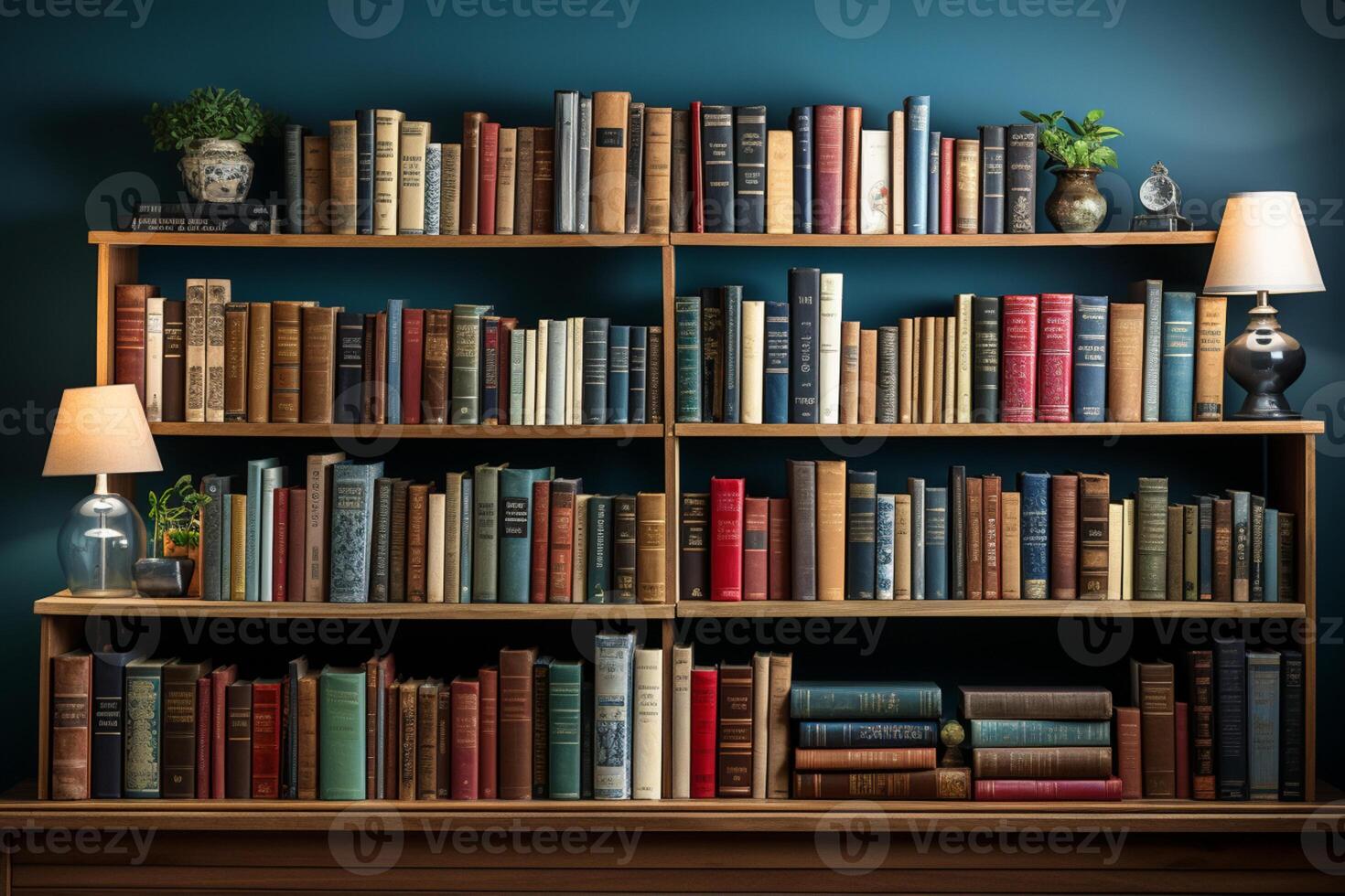 Wide banner showcasing a bookshelf, stack of hardcovered books, and space for advertisement text photo