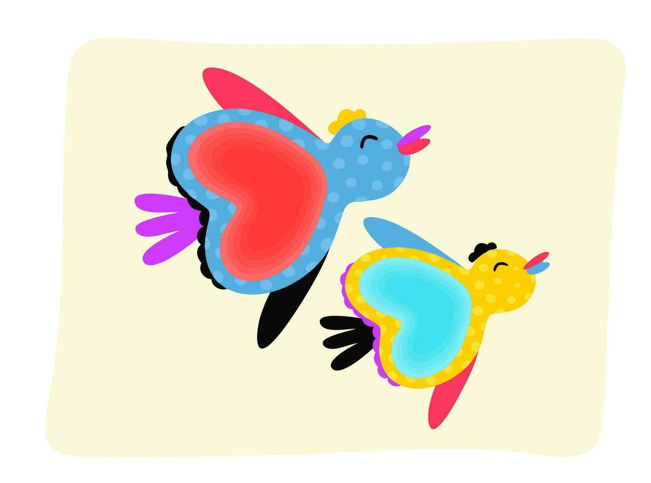 Two birds in flight. Vector cute illustration.