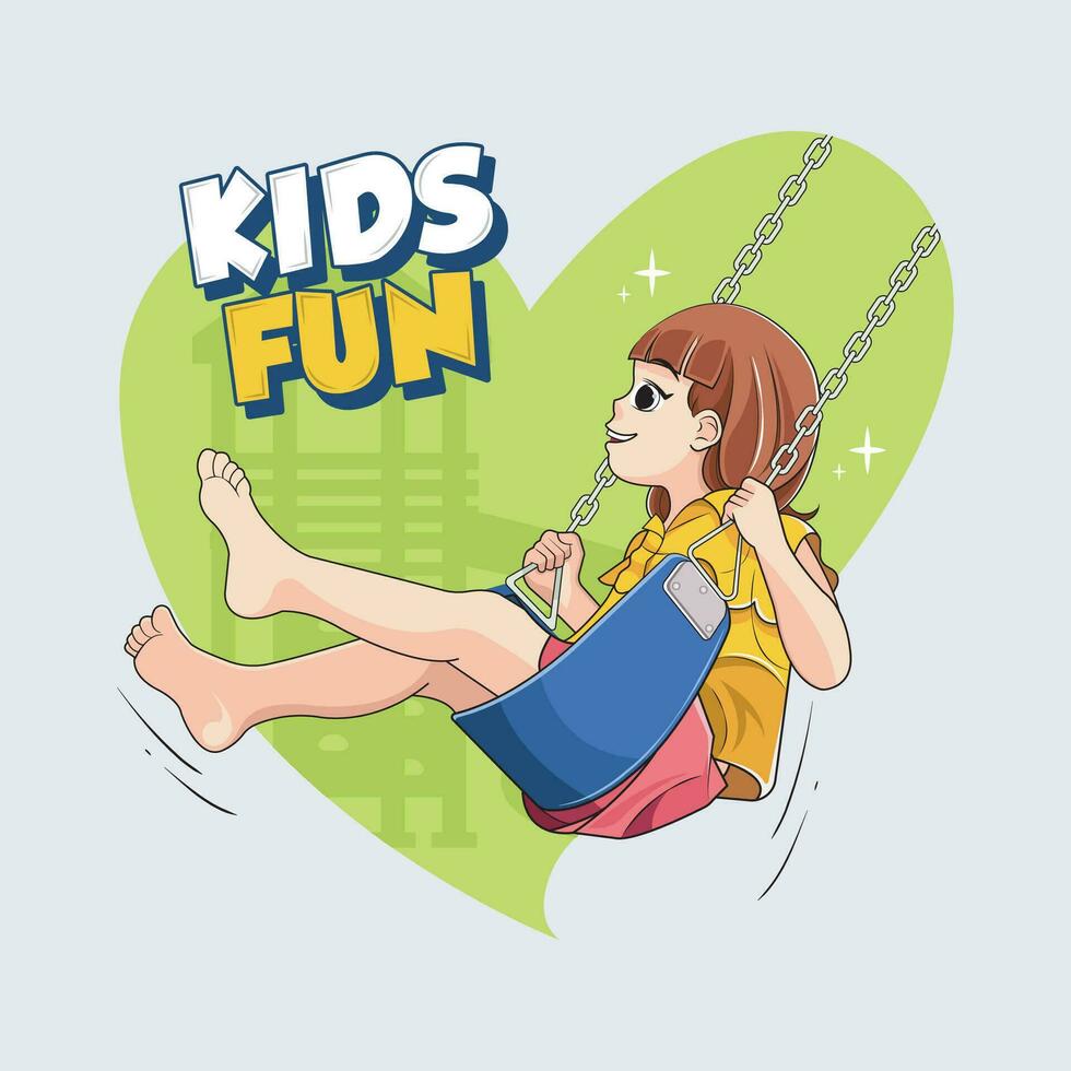 niños divertida. niño en patio de juegos. columpio niño niña jugar al aire libre vector ilustración gratis descargar