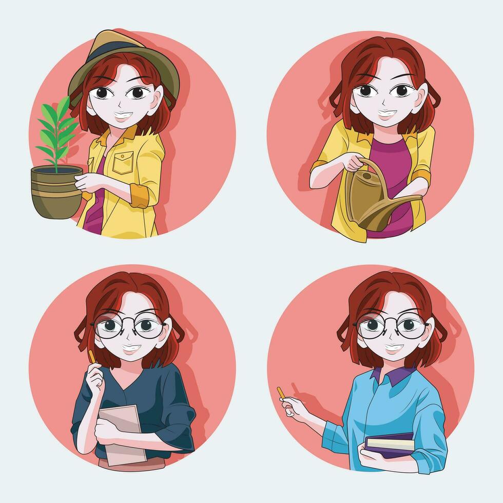 Female Occupations.  Women professional group, teacher and woman gardening pro download vector