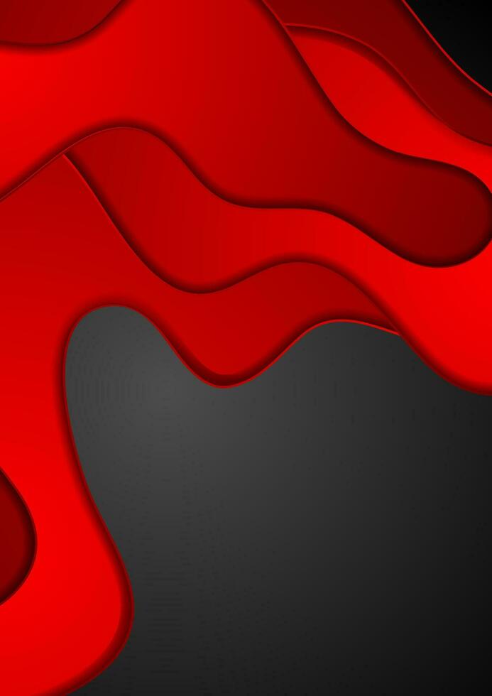 Red black papercut waves abstract background vector