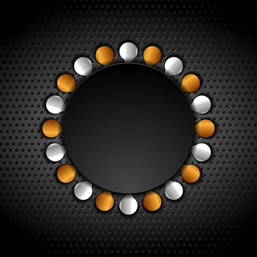 Bronze and silver abstract circle shapes on perforated background vector