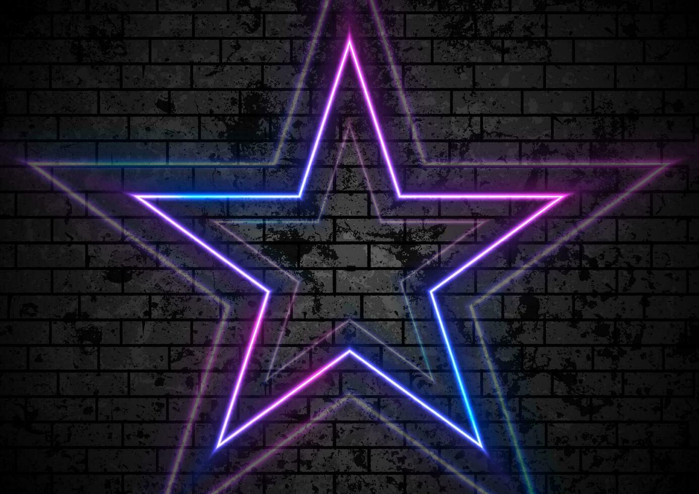 Blue purple neon stars on grunge brick wall background vector