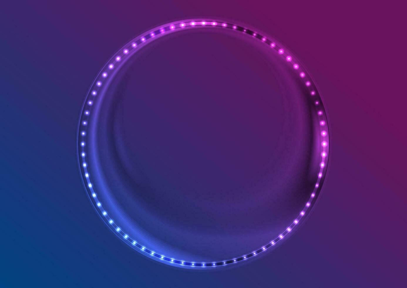 Neon led lights abstract circle frame background vector
