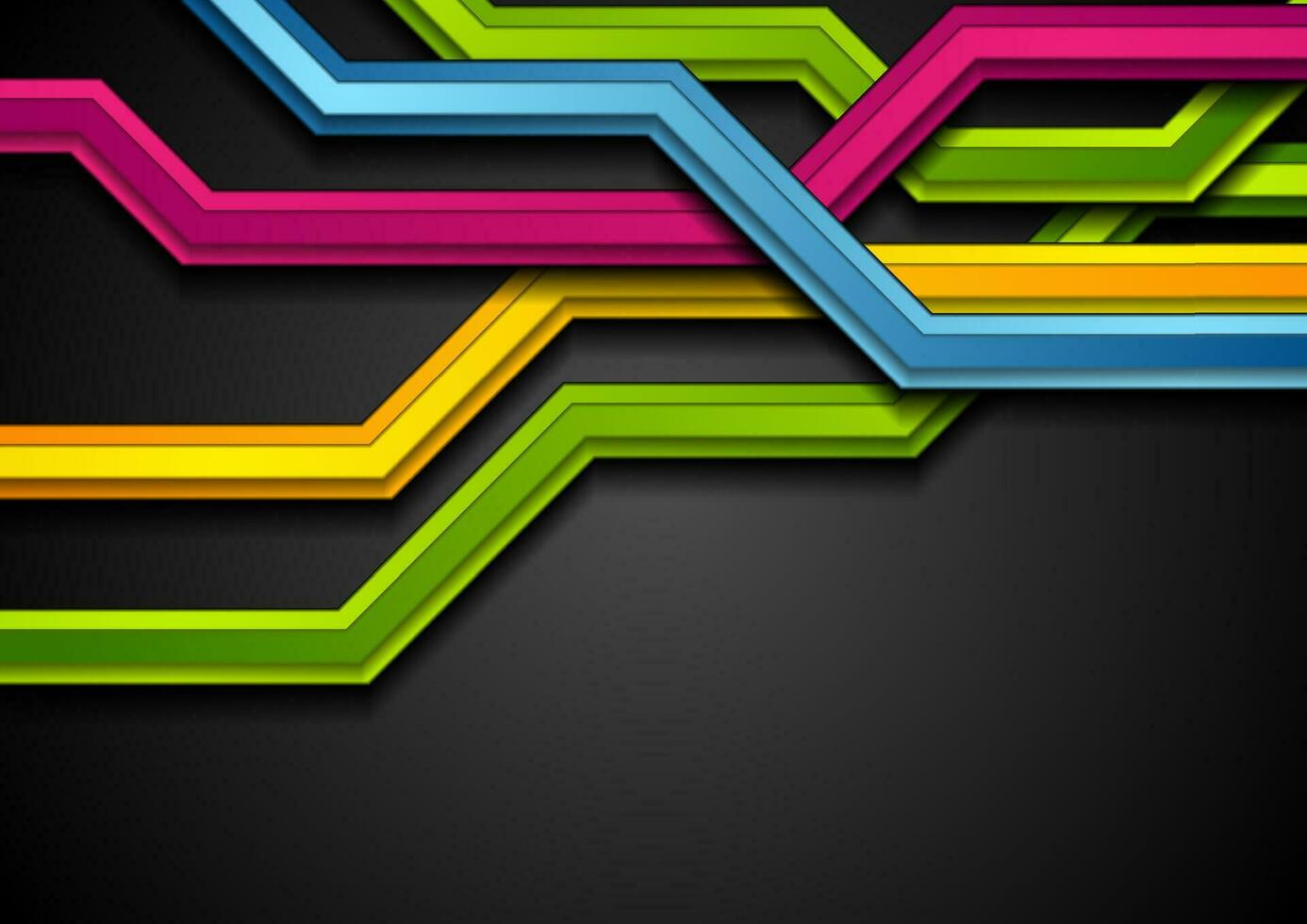 Colorful abstract tech stripes on black background vector