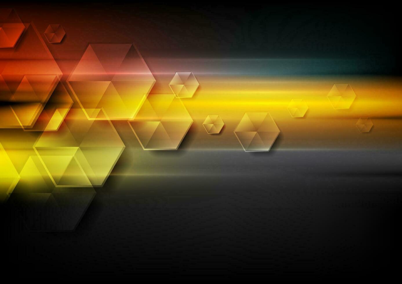 Glossy hexagons and glowing stripes abstract tech background vector