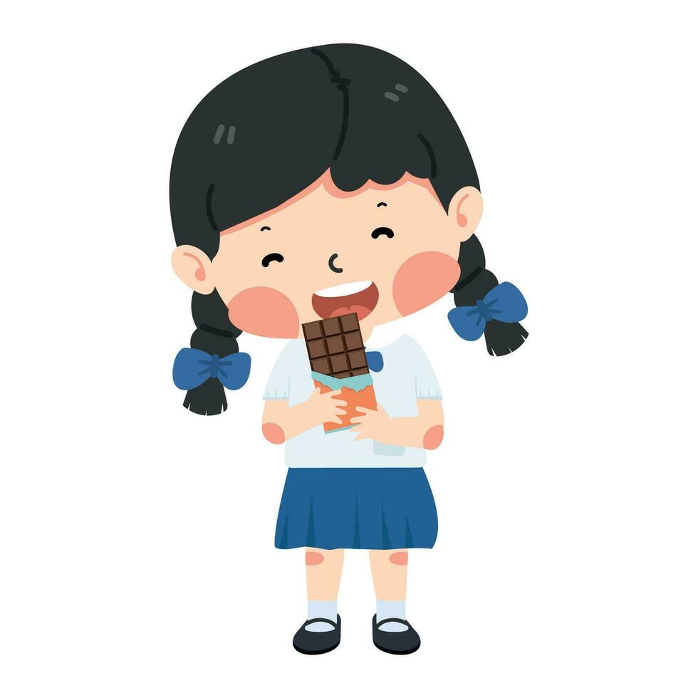 Happy girl student eating chocolate sweet vector