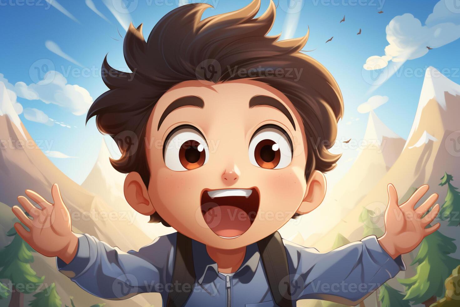 Adorable boy laughs heartily, clutching his belly with joy photo