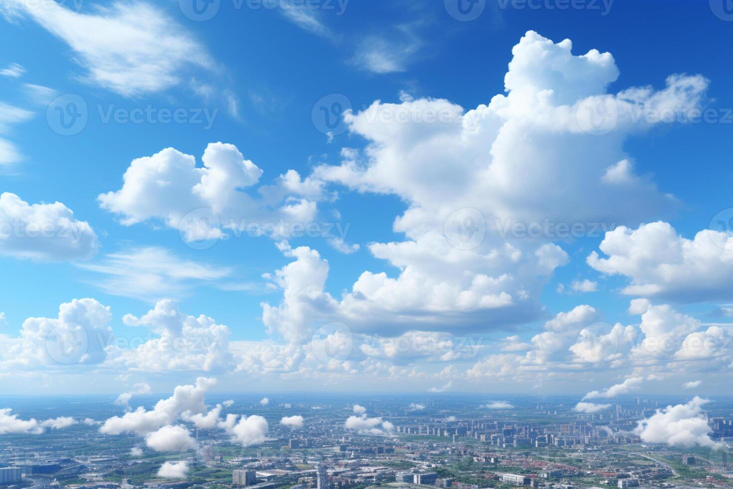 Azure autumn sky adorned with fluffy white clouds as a backdrop photo