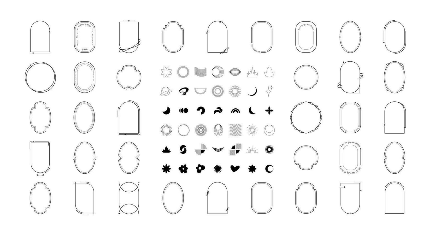 Collection of y2k aesthetic elements, frames and shapes. vector