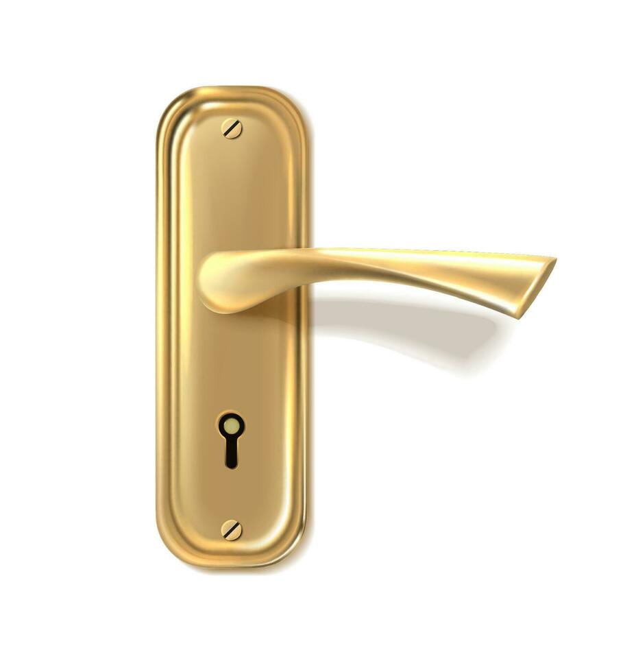 3d realistic icon. Golned door handle with a key hole. Isolated on white background. vector