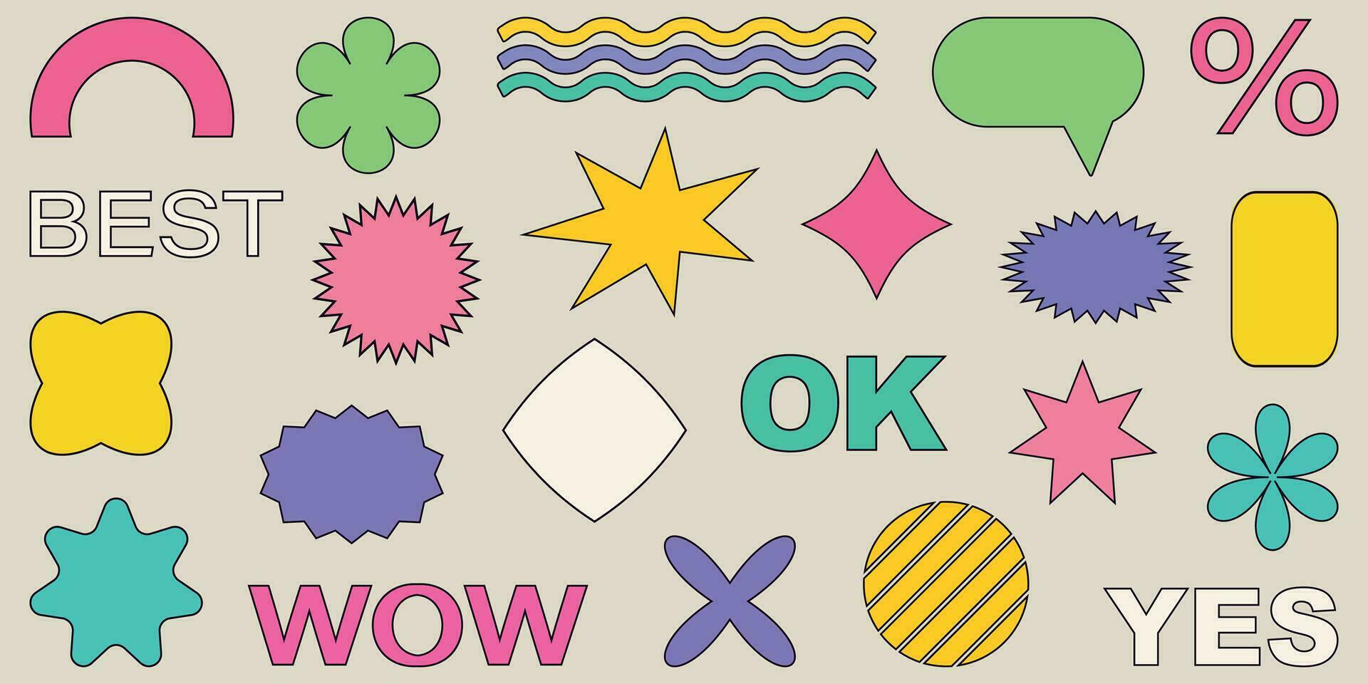 Simple shapes.Shape set y2k style for banner. Shape set y2k style for decoaration.Shape set y2k style for poster.Trendy 90s.Trendy geometric forms.Y2k aesthetic. vector