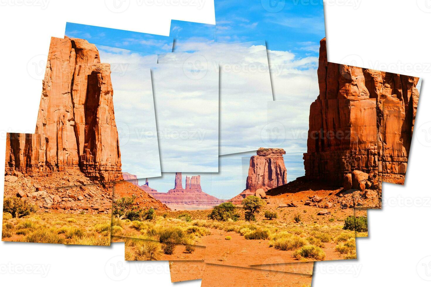 Creative picture of Monument Valley in USA - scenic red landscape with blue sky. photo
