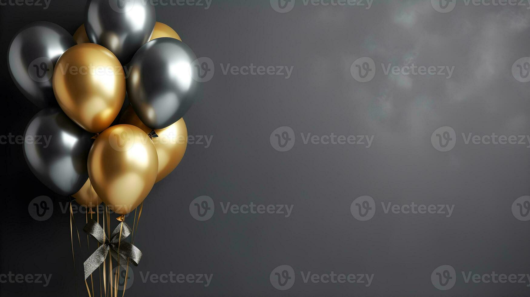 gold balloons bunch on a dark wall background photo