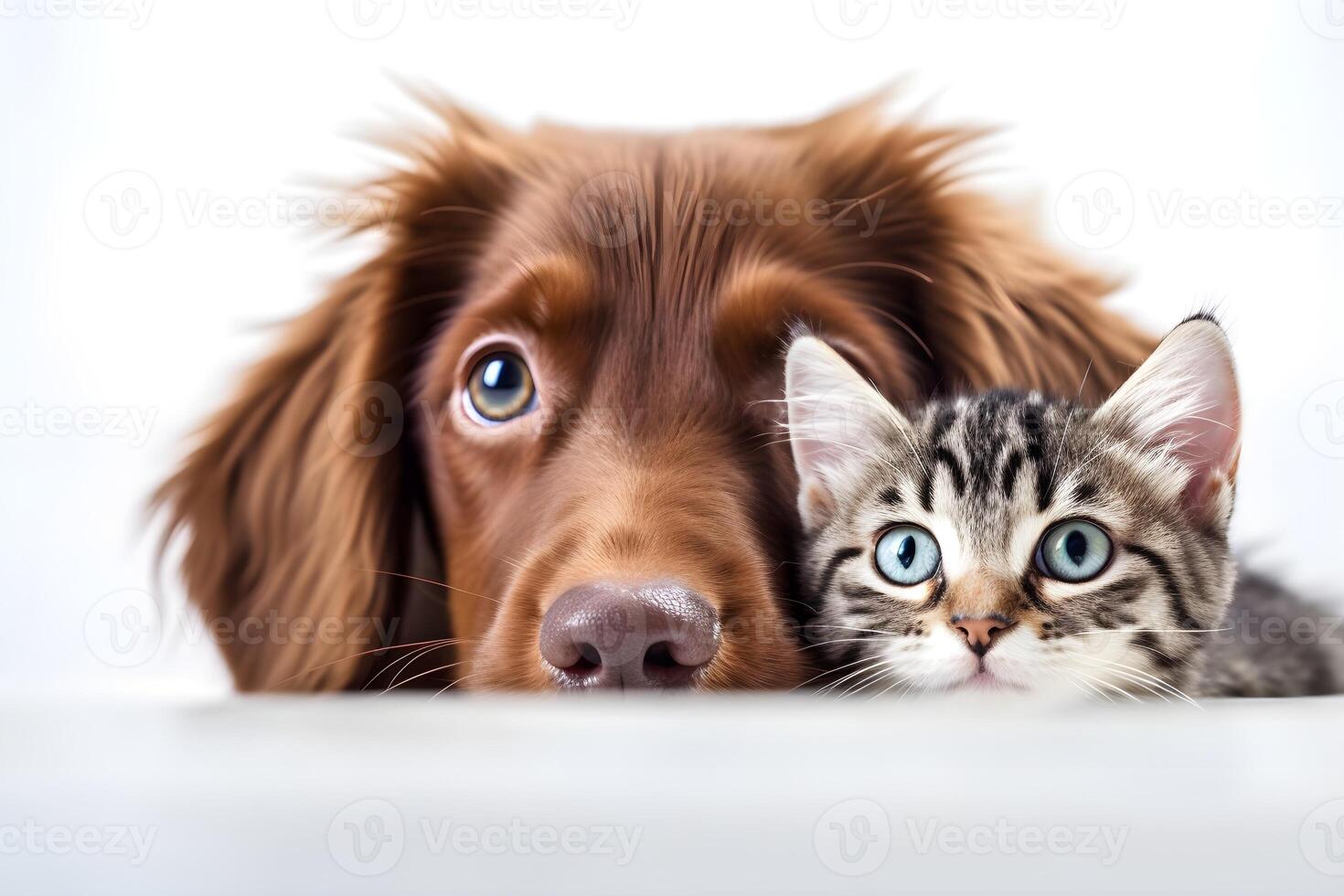 dogs and cats are staring at something with adorable eyes AI generated photo