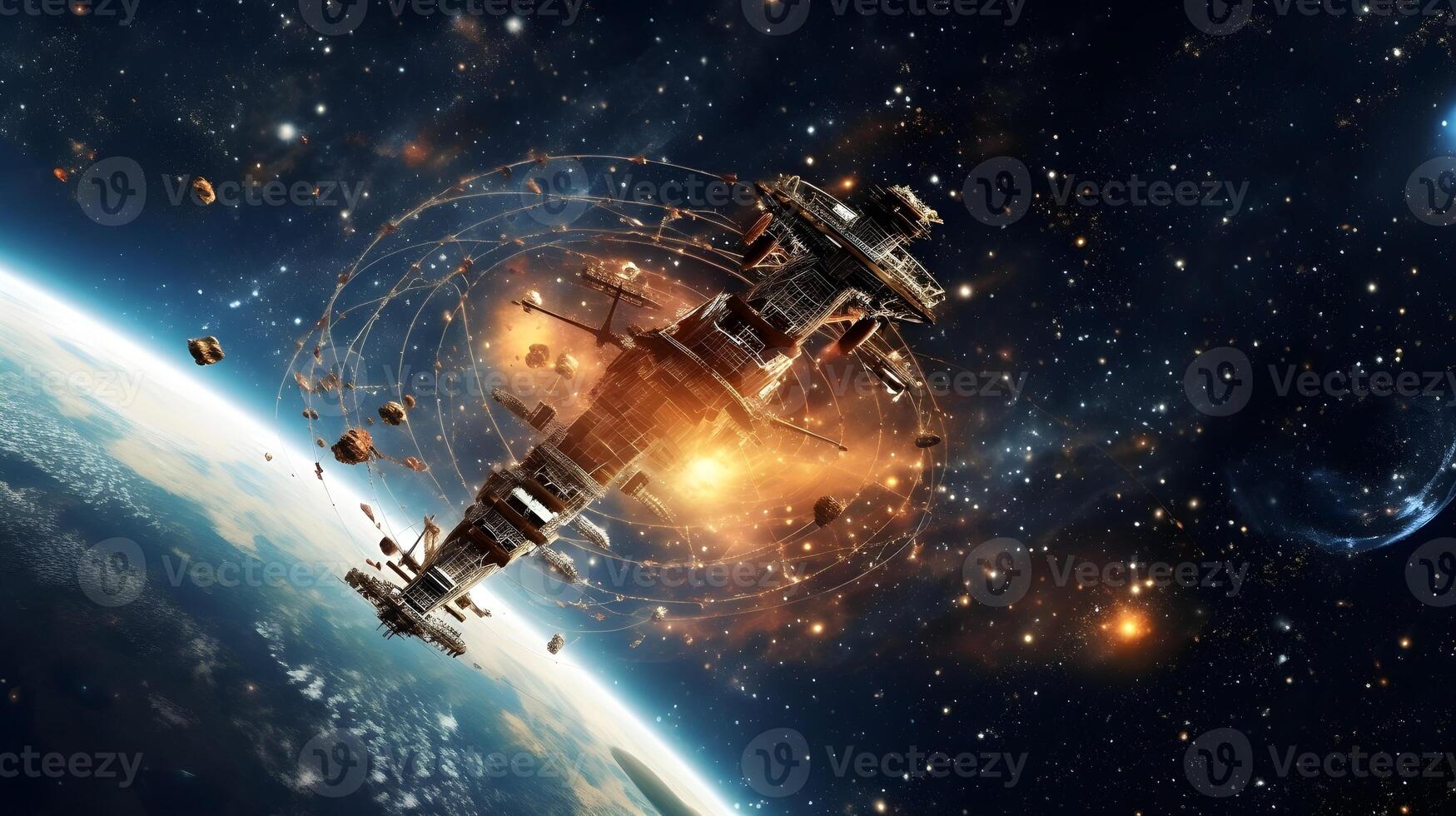 satellite in outer space with sparkling stars in the galaxy photo