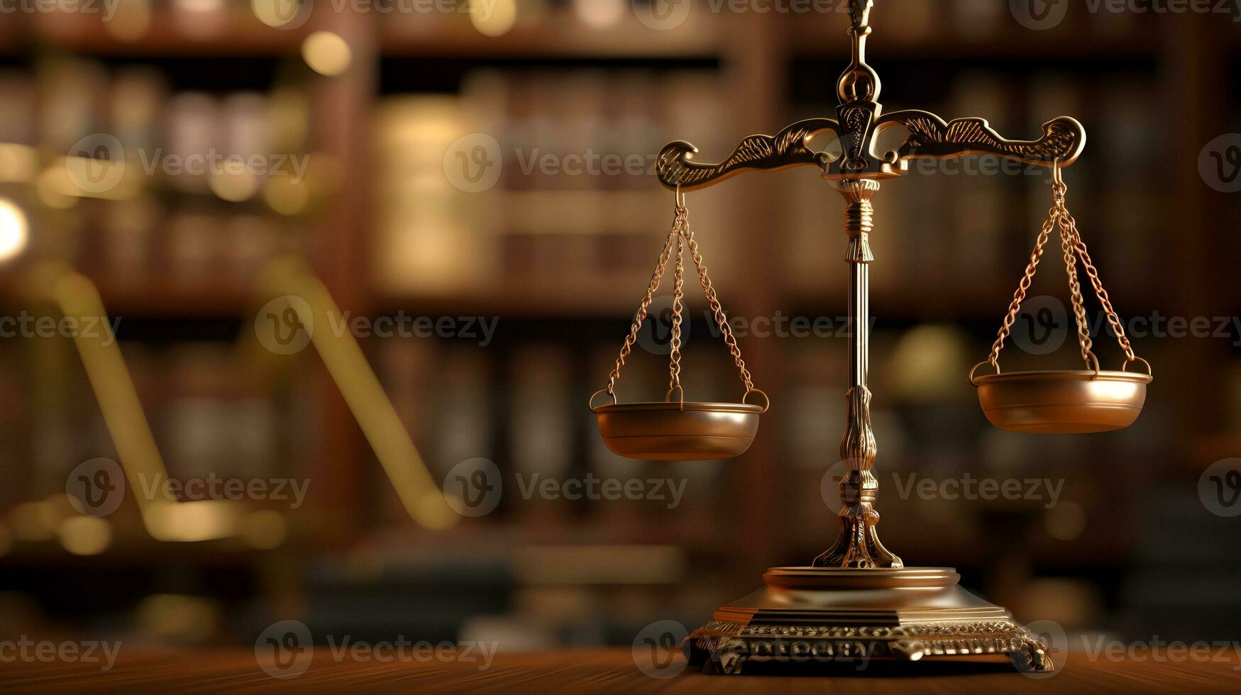scales of justice against a blurred background of a bookshelf AI generated photo