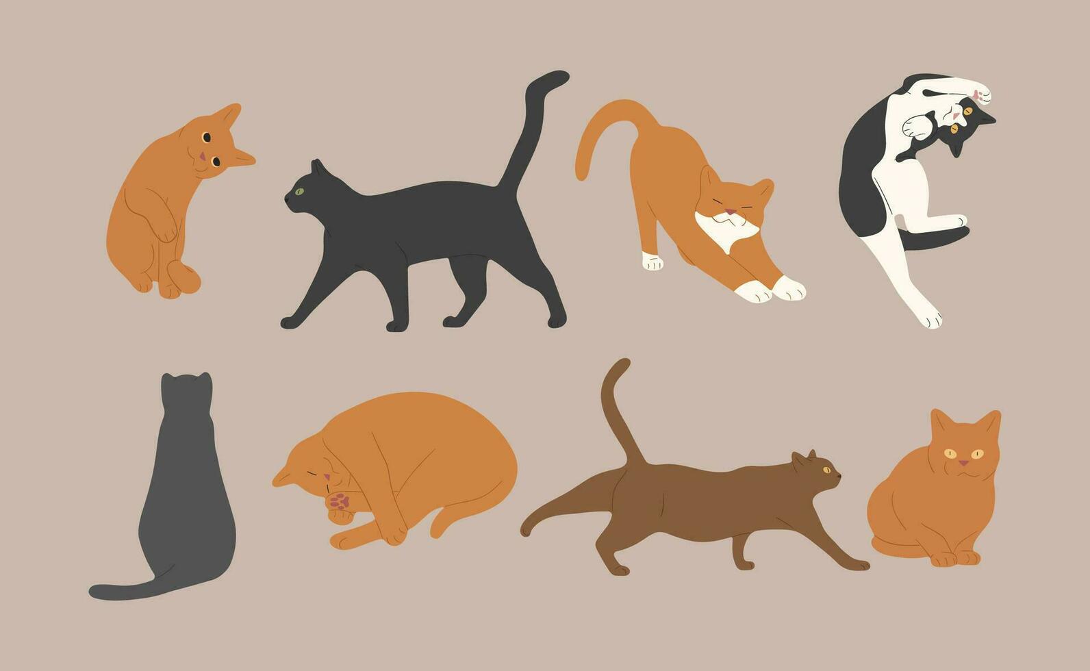 gato grupo vector ilustración en un marrón antecedentes