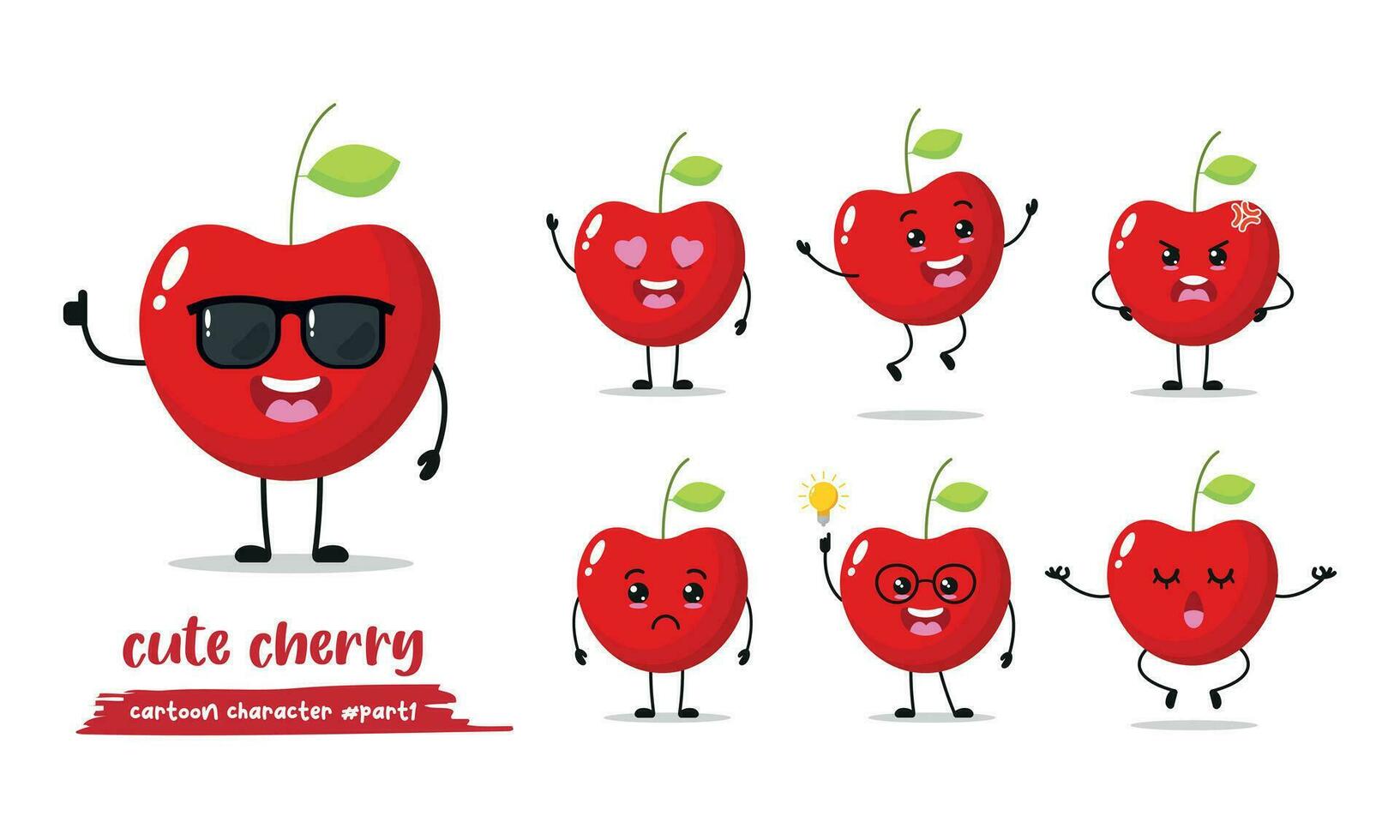 cute cherry cartoon with many expressions. fruit different activity vector illustration flat design.